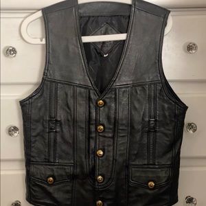 90s vintage black leather biker vest size Xxl
